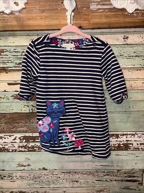 JoJo Maman Bebe Navy Floral Top with Pink, Light Blue & White Flowers
